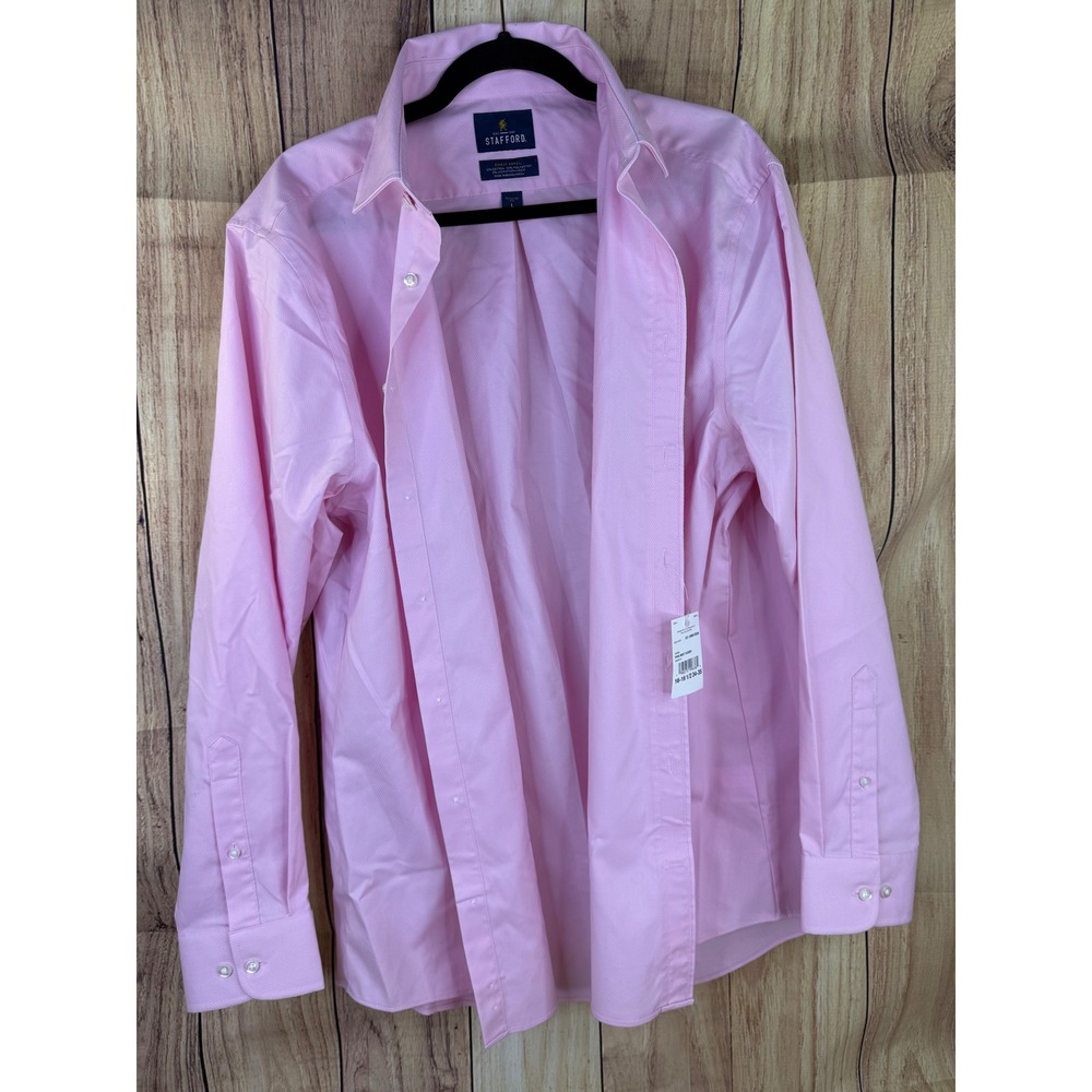Stafford Mens Pink Mist Dobby Dress Shirt Regular Fit 16-16.5 34-35 Sweat Repel